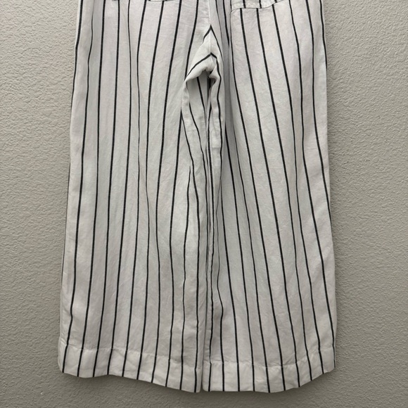 Joie Linen Blend Belted Cropped Wide Leg Pants White Black Stripe Size Small - Picture 10 of 12
